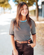 Lizza pull coffee bean blue fog stripe