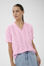 Dona blouse pink frosting of bright green