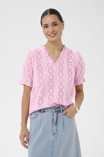 Dona blouse pink frosting of bright green
