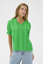 Dona blouse pink frosting of bright green
