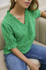 Dona blouse pink frosting of bright green