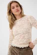 Pitia lace blouse ecru, bruin of zwart
