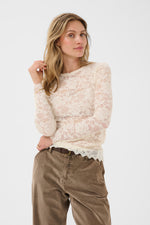 Pitia lace blouse ecru, bruin of zwart