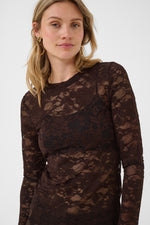 Pitia lace blouse ecru, bruin of zwart