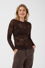 Pitia lace blouse ecru, bruin of zwart
