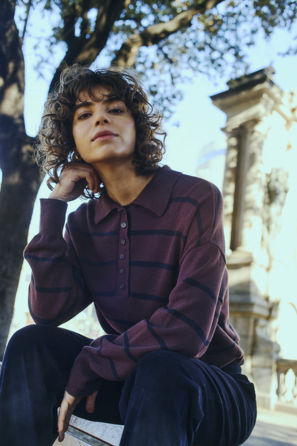 Berkley polo pull fudge stripe