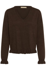 Clare frill vneck pull bruin of bordeaux