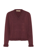 Clare frill vneck pull bruin of bordeaux