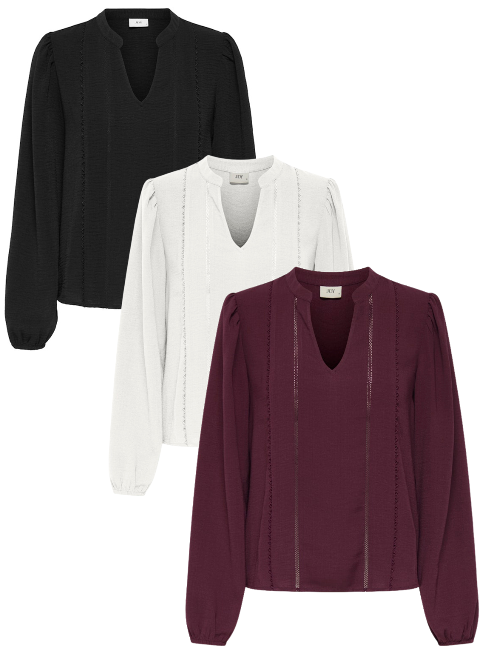 Rachel v-neck top zwart, ecru of bordeaux