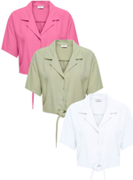 Caya linen knot shirt lichtgroen, felroze of wit