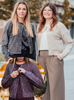 Nadine cardigan glitter zwart, ecru of rum raisin