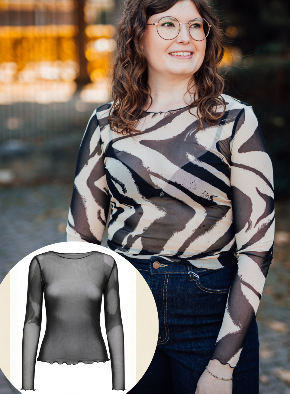 Elsa mesh top zwart of zwart-beige