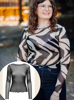 Elsa mesh top zwart of zwart-beige