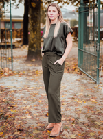 Geggo occasion pant taupe, olive of zwart