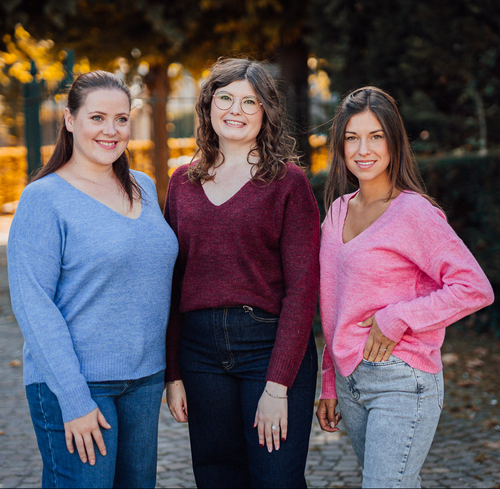 Elanora v-neck pull blauw, bordeaux of roze