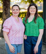 Dona blouse pink frosting of bright green