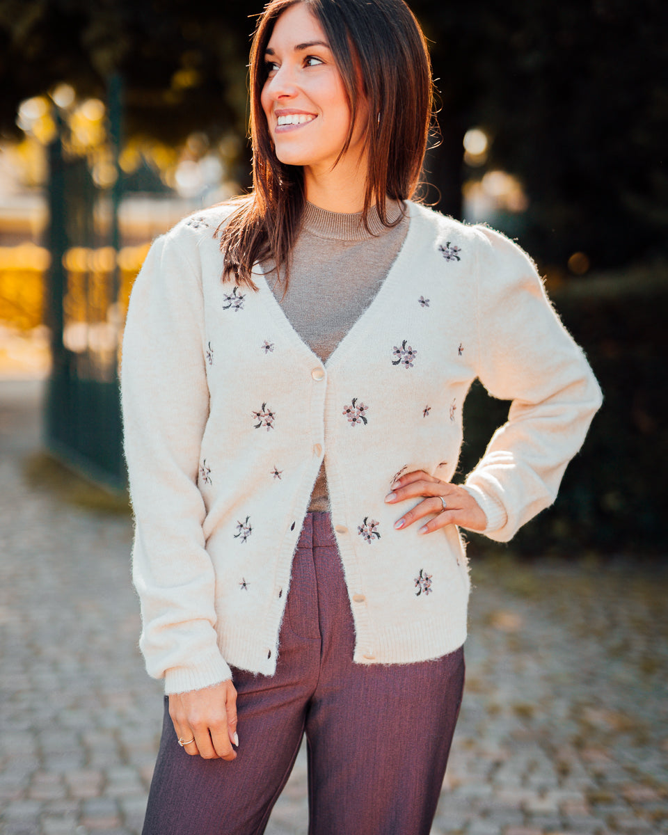 Omea cardigan embroidery birch