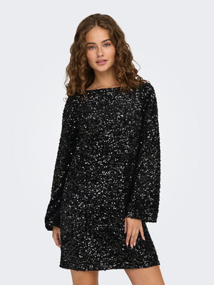 Sara bow sequins dress zilver of zwart