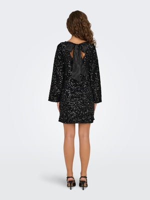 Sara bow sequins dress zilver of zwart