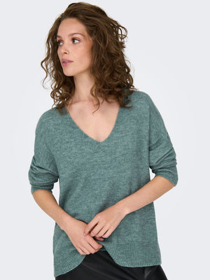 Elanora v-neck pull roze, petrol en lichtgroen