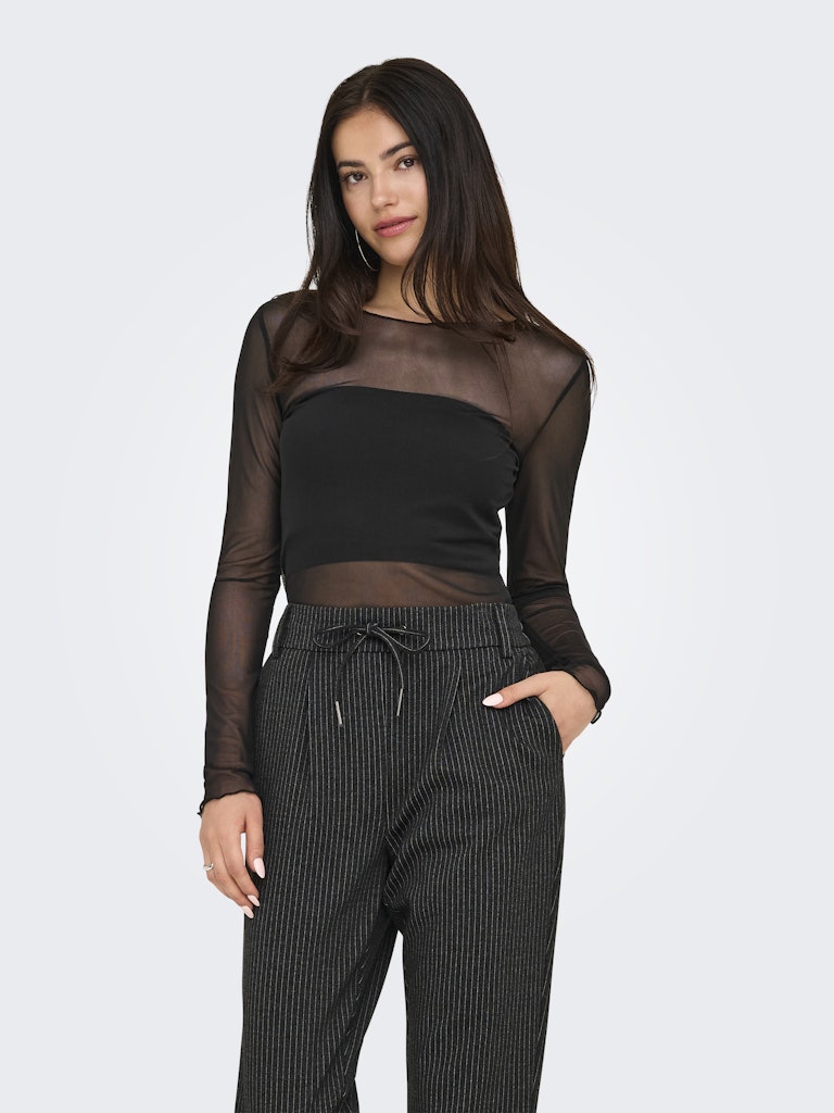 Elsa mesh top zwart of zwart-beige