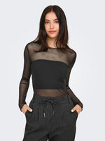 Elsa mesh top zwart of zwart-beige