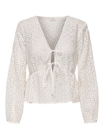 Sunny anglaise tie top wit, donkerblauw of lila