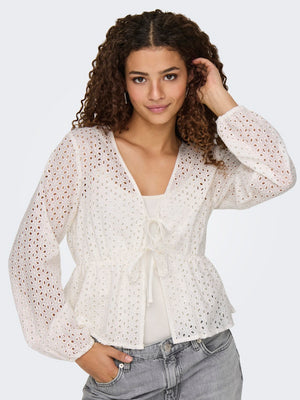 Sunny anglaise tie top wit, donkerblauw of lila