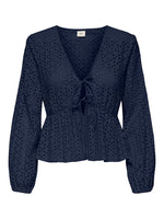 Sunny anglaise tie top wit, donkerblauw of lila