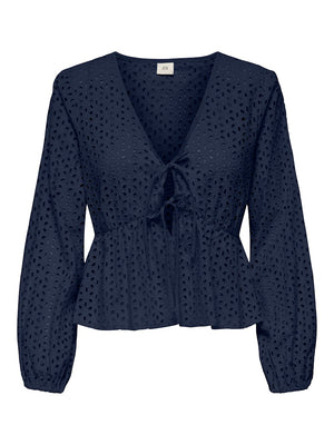 Sunny anglaise tie top wit, donkerblauw of lila