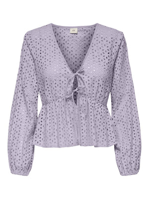 Sunny anglaise tie top wit, donkerblauw of lila